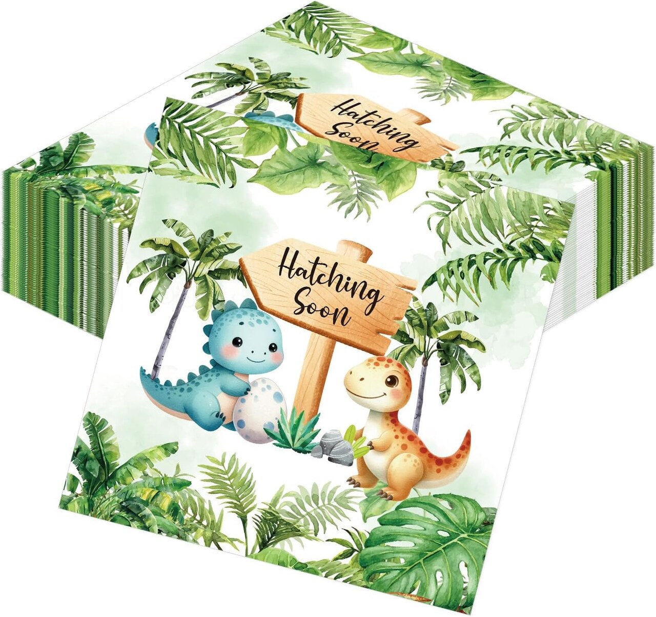 Dinosaur Baby Shower Napkins Decorations, 50PCS Hatching Soon Baby Shower Napkin Supplies, Cute Dino Party Decor